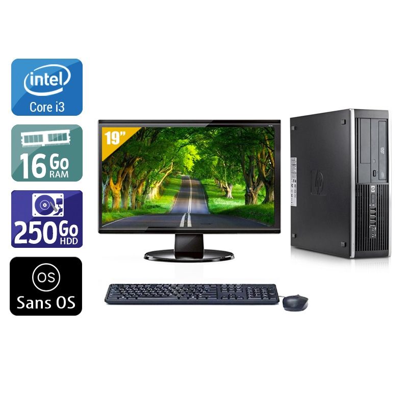 HP Compaq Elite 8300 SFF i3 avec Écran 19 pouces 16Go RAM 250Go HDD Sans OS