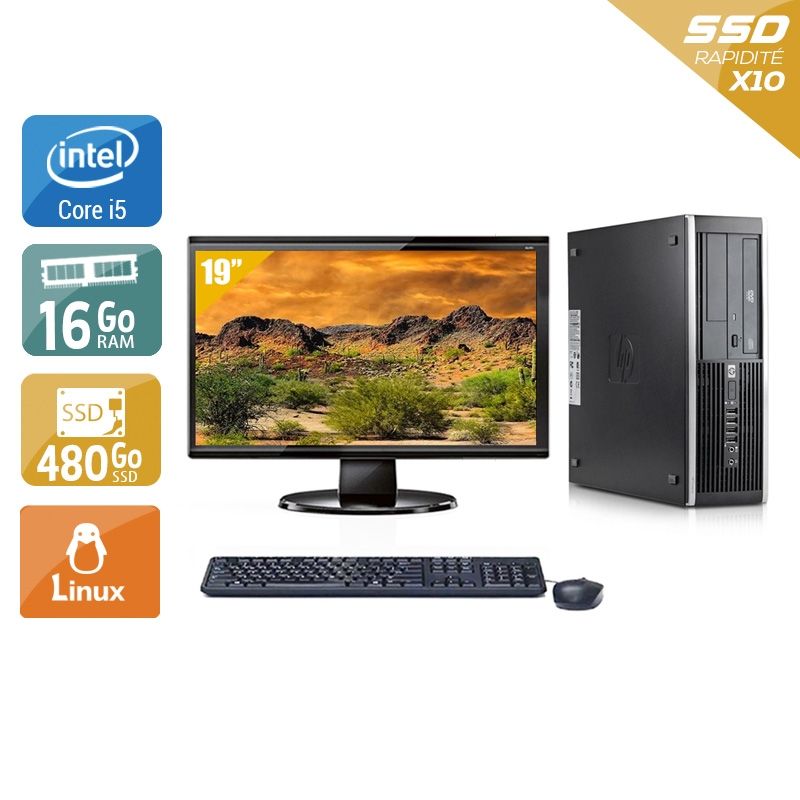 HP Compaq Elite 8300 SFF i5 avec Écran 19 pouces 16Go RAM 480Go SSD Linux