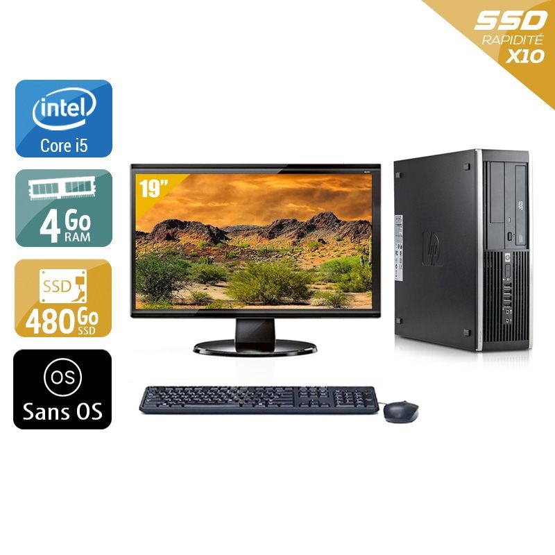 HP Compaq Elite 8300 SFF i5 avec Écran 19 pouces 4Go RAM 480Go SSD Sans OS