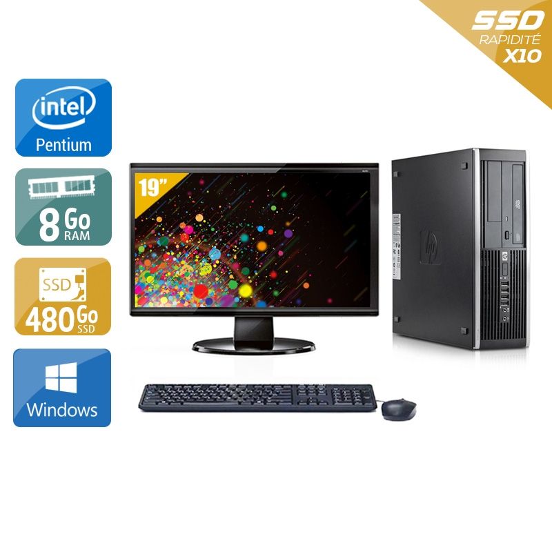 HP Compaq Elite 8300 SFF Pentium G Dual Core avec Écran 19 pouces 8Go RAM 480Go SSD Windows 10