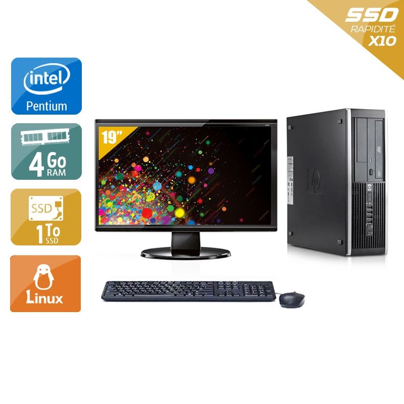 HP Compaq Elite 8300 SFF Pentium G Dual Core avec Écran 19 pouces 4Go RAM 2To SSD Linux