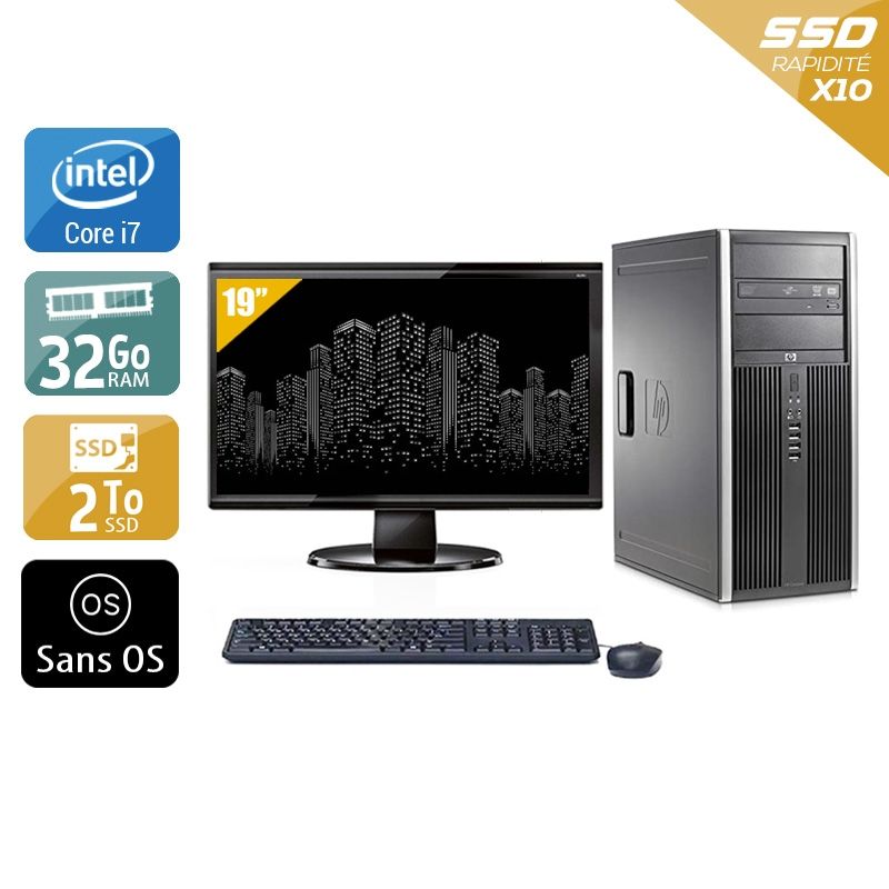 HP Compaq Elite 8300 Tower i7 avec Écran 19 pouces 32Go RAM 2To SSD Sans OS