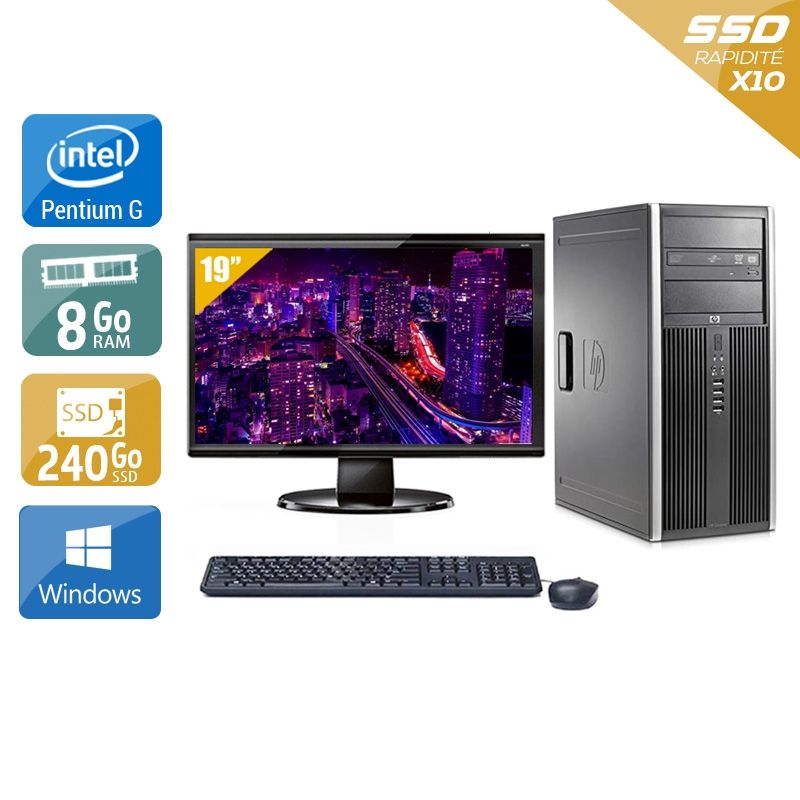 HP Compaq Elite 8300 Tower Pentium G Dual Core avec Écran 19 pouces 8Go RAM 240Go SSD Windows 10
