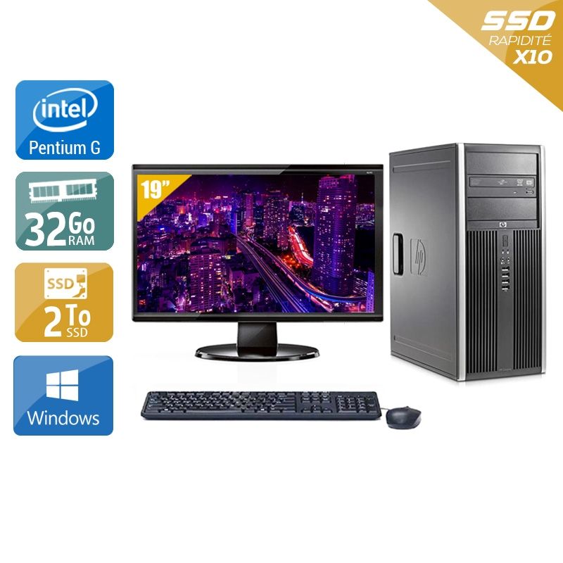 HP Compaq Elite 8300 Tower Pentium G Dual Core avec Écran 19 pouces 32Go RAM 2To SSD Windows 10