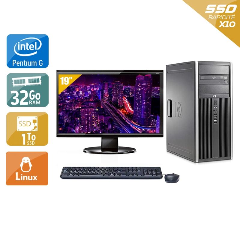 HP Compaq Elite 8300 Tower Pentium G Dual Core avec Écran 19 pouces 32Go RAM 2To SSD Linux