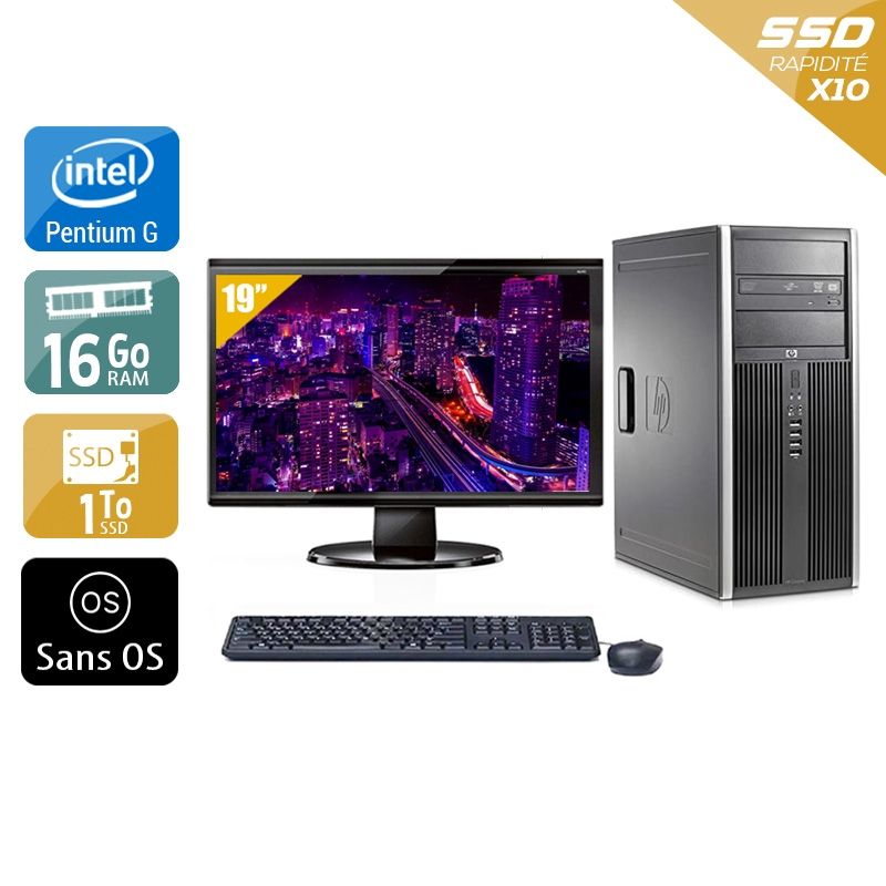 HP Compaq Elite 8300 Tower Pentium G Dual Core avec Écran 19 pouces 16Go RAM 1To SSD Sans OS
