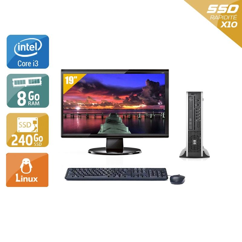 HP Compaq Elite 8300 USDT i3 avec Écran 19 pouces 8Go RAM 240Go SSD Linux