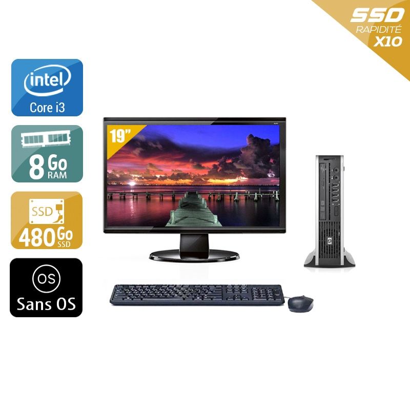 HP Compaq Elite 8300 USDT i3 avec Écran 19 pouces 8Go RAM 480Go SSD Sans OS