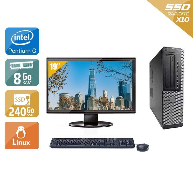 Dell Optiplex 7010 Desktop Pentium G Dual Core avec Écran 19 pouces 8Go RAM 240Go SSD Linux