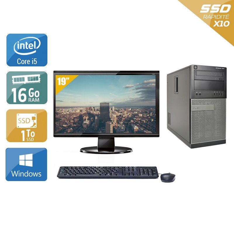 Dell Optiplex 7010 Tower i5 avec Écran 19 pouces 16Go RAM 1To SSD Windows 10