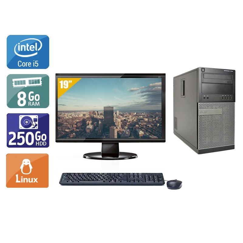 Dell Optiplex 7010 Tower i5 avec Écran 19 pouces 8Go RAM 250Go HDD Linux
