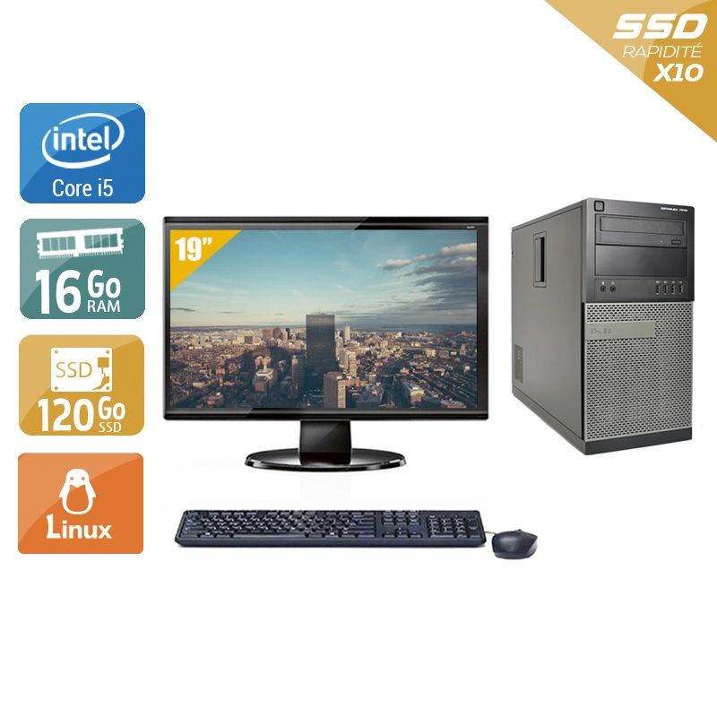 Dell Optiplex 7010 Tower i5 avec Écran 19 pouces 16Go RAM 120Go SSD Linux