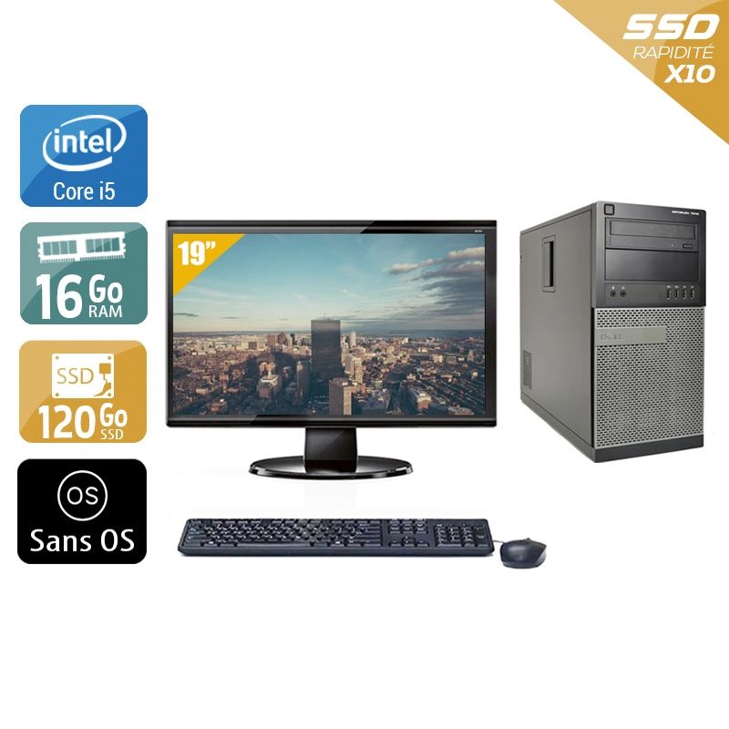Dell Optiplex 7010 Tower i5 avec Écran 19 pouces 16Go RAM 120Go SSD Sans OS