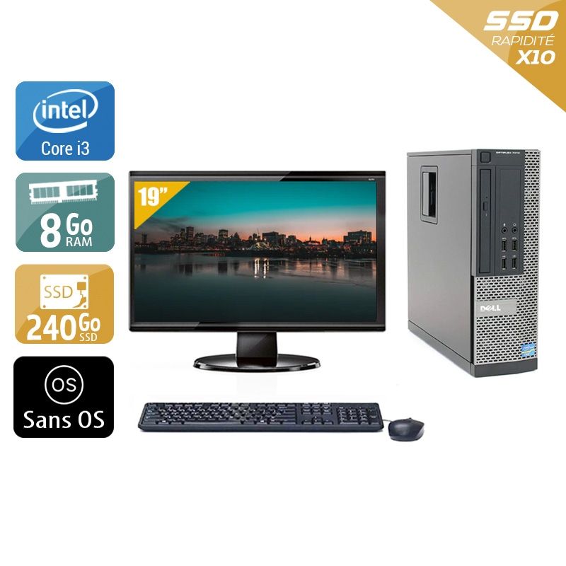 Dell Optiplex 7010 SFF i3 avec Écran 19 pouces 8Go RAM 240Go SSD Sans OS