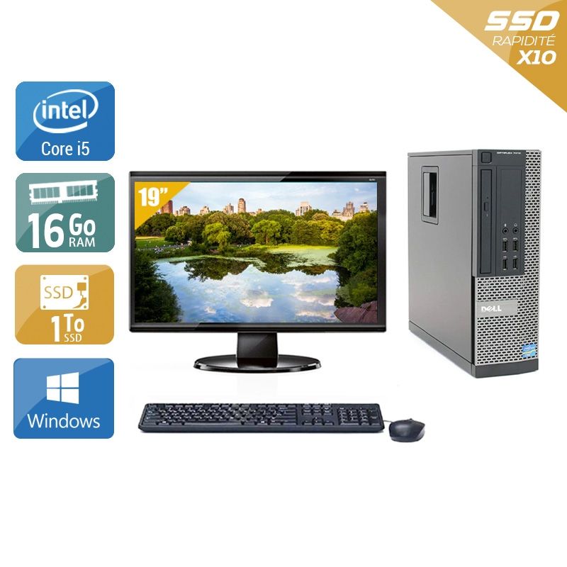 Dell Optiplex 7010 SFF i5 avec Écran 19 pouces 16Go RAM 1To SSD Windows 10