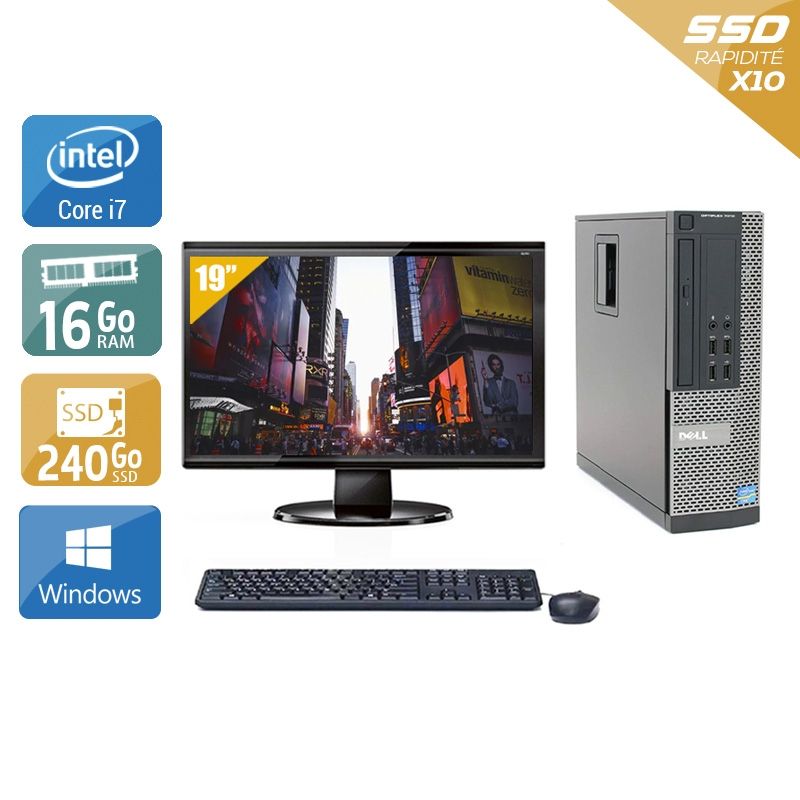 Dell Optiplex 7010 SFF i7 avec Écran 19 pouces 16Go RAM 240Go SSD Windows 10