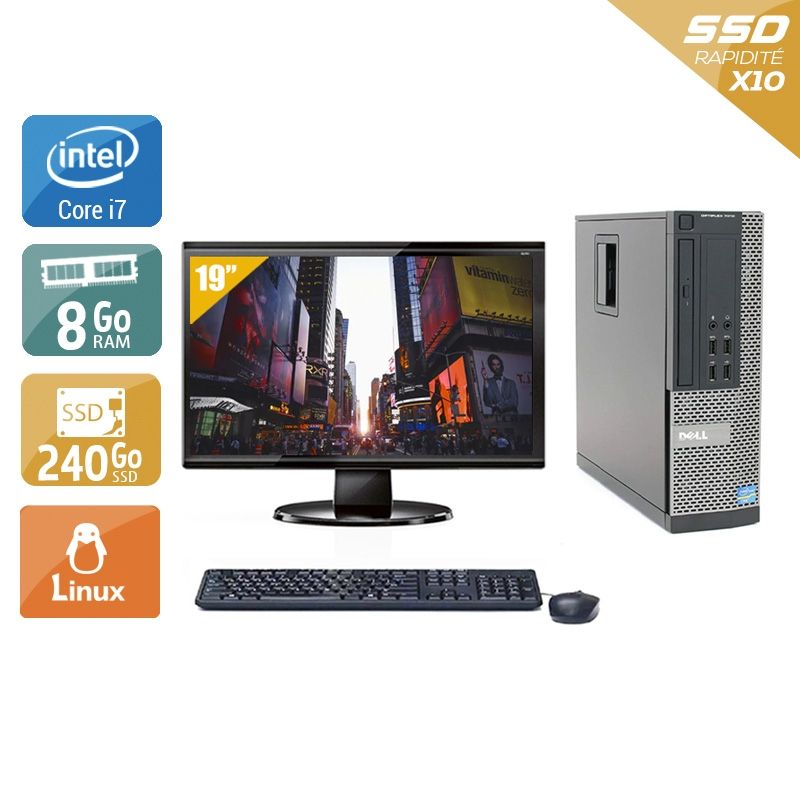 Dell Optiplex 7010 SFF i7 avec Écran 19 pouces 8Go RAM 240Go SSD Linux