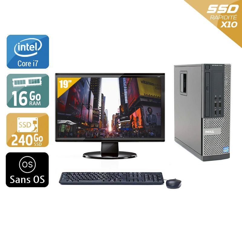 Dell Optiplex 7010 SFF i7 avec Écran 19 pouces 16Go RAM 240Go SSD Sans OS