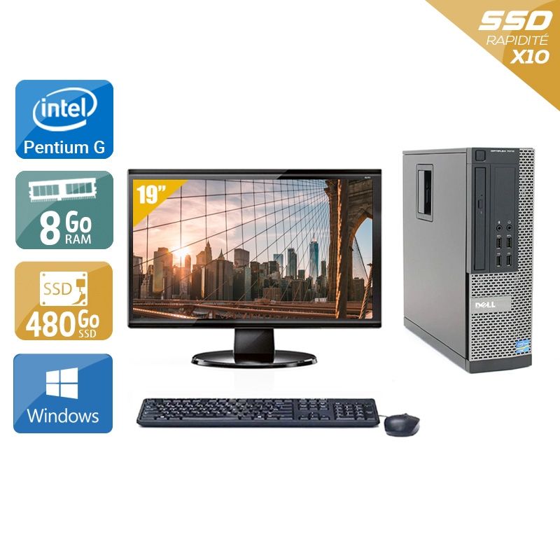 Dell Optiplex 7010 SFF Pentium G Dual Core avec Écran 19 pouces 8Go RAM 480Go SSD Windows 10