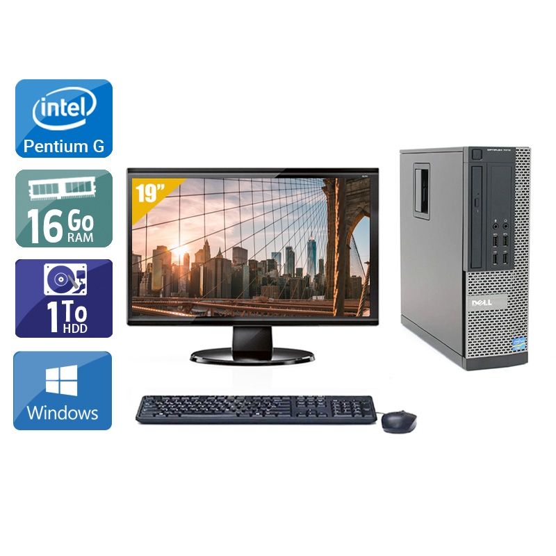Dell Optiplex 7010 SFF Pentium G Dual Core avec Écran 19 pouces 16Go RAM 1To HDD Windows 10
