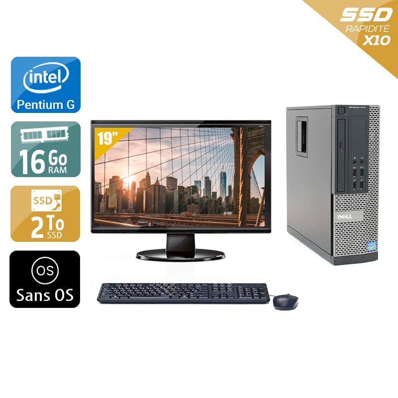 Dell Optiplex 7010 SFF Pentium G Dual Core avec Écran 19 pouces 16Go RAM 2To SSD Sans OS