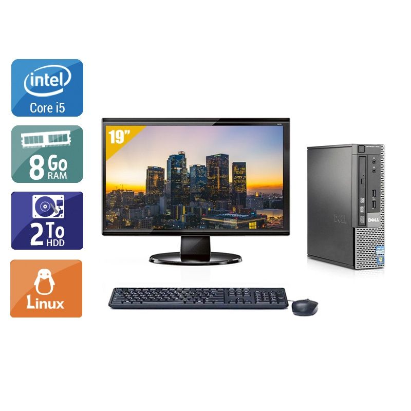 Dell Optiplex 7010 USDT i5 avec Écran 19 pouces 8Go RAM 2To HDD Linux