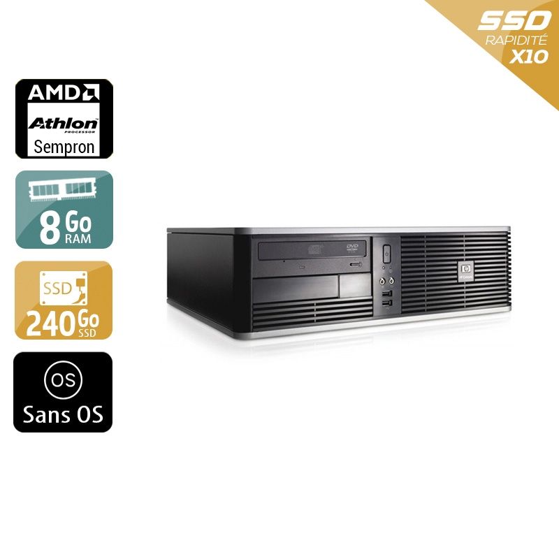 HP Compaq dc5750 SFF AMD Sempron 8Go RAM 240Go SSD Sans OS