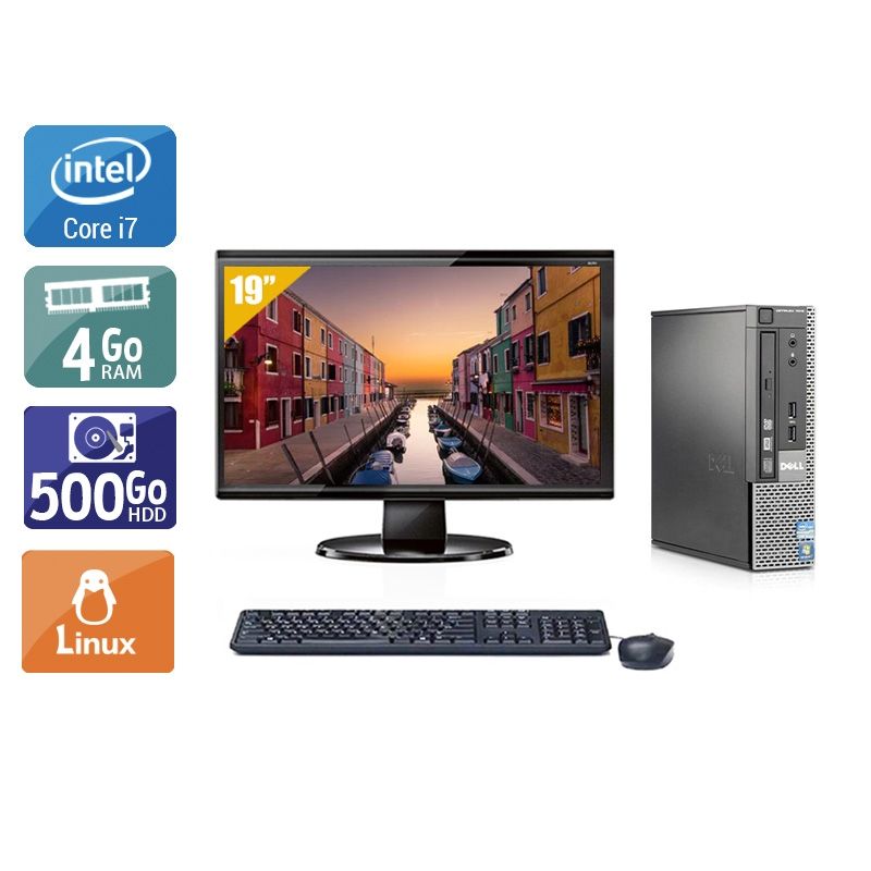 Dell Optiplex 7010 USDT i7 avec Écran 19 pouces 4Go RAM 500Go HDD Linux