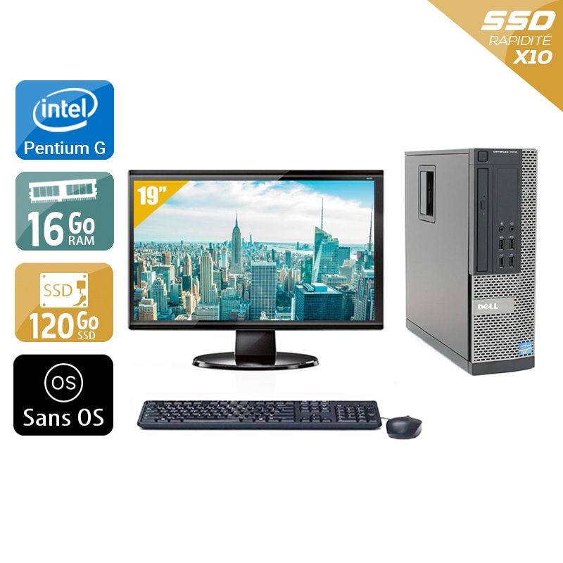 Dell Optiplex 7020 SFF Pentium G Dual Core avec Écran 19 pouces 16Go RAM 120Go SSD Sans OS