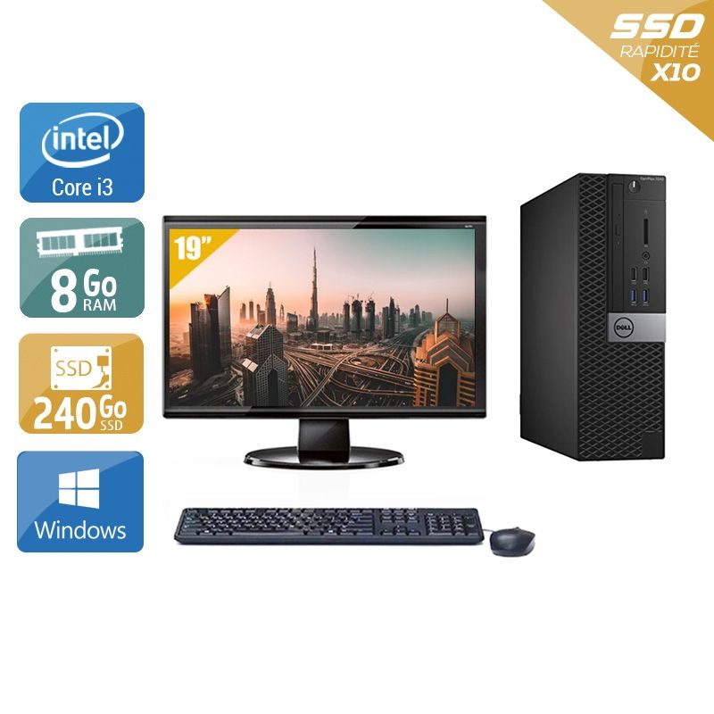 Dell Optiplex 7040 SFF i3 Gen 6 avec Écran 19 pouces 8Go RAM 240Go SSD Windows 10
