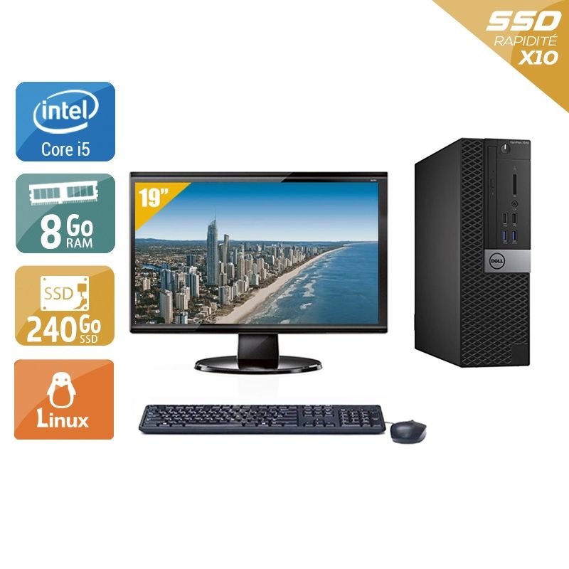 Dell Optiplex 7040 SFF i5 Gen 6 avec Écran 19 pouces 8Go RAM 240Go SSD Linux