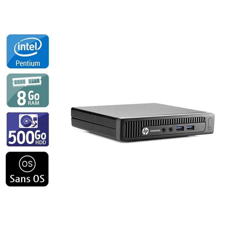 HP EliteDesk 800 G1 TINY Pentium G Dual Core 8Go RAM 500Go HDD Sans OS