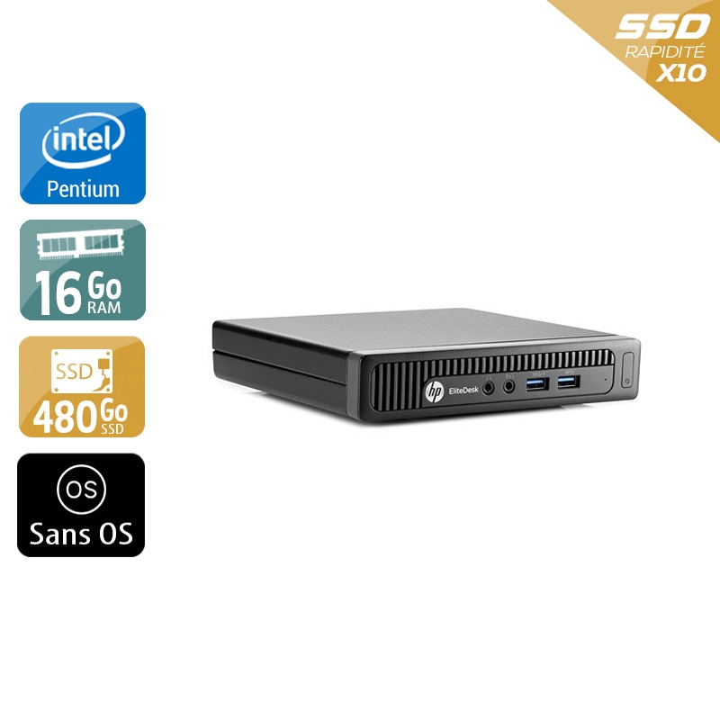 HP EliteDesk 800 G1 TINY Pentium G Dual Core 16Go RAM 480Go SSD Sans OS