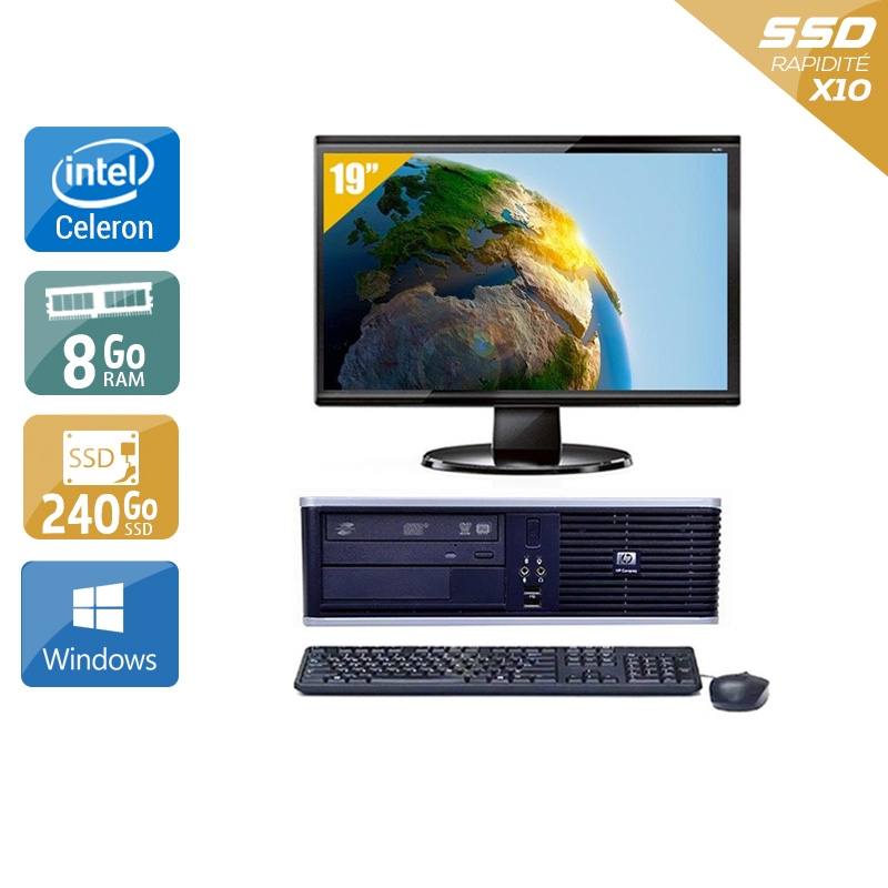 HP Compaq dc7800 SFF Celeron Dual Core avec Écran 19 pouces 8Go RAM 240Go SSD Windows 10