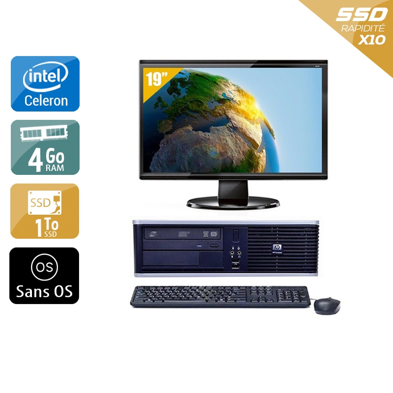 HP Compaq dc7800 SFF Celeron Dual Core avec Écran 19 pouces 4Go RAM 1To SSD Sans OS