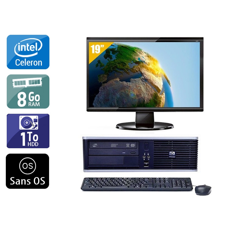 HP Compaq dc7800 SFF Celeron Dual Core avec Écran 19 pouces 8Go RAM 1To HDD Sans OS