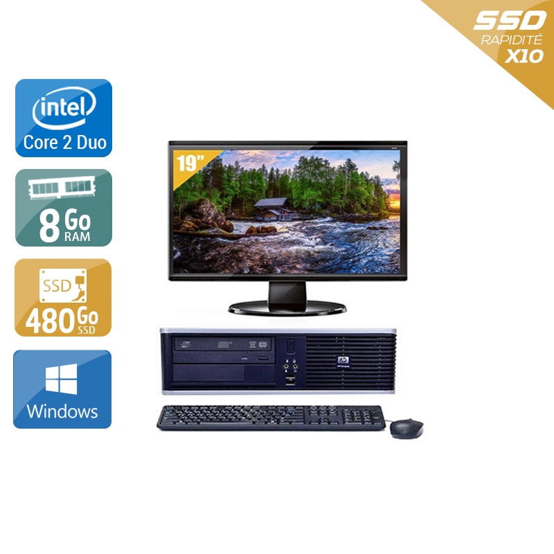 HP Compaq dc7800 SFF Core 2 Duo avec Écran 19 pouces 8Go RAM 480Go SSD Windows 10