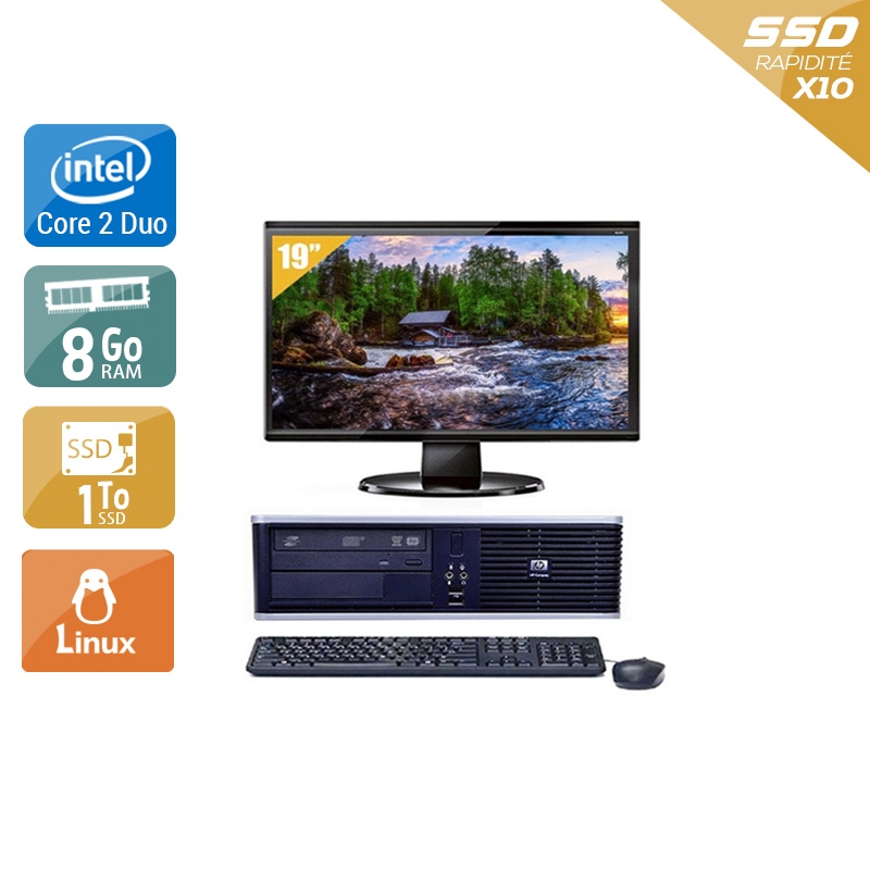 HP Compaq dc7800 SFF Core 2 Duo avec Écran 19 pouces 8Go RAM 1To SSD Linux
