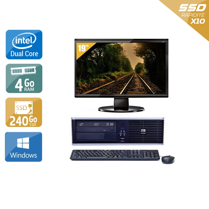 HP Compaq dc7800 SFF Dual Core avec Écran 19 pouces 4Go RAM 240Go SSD Windows 10