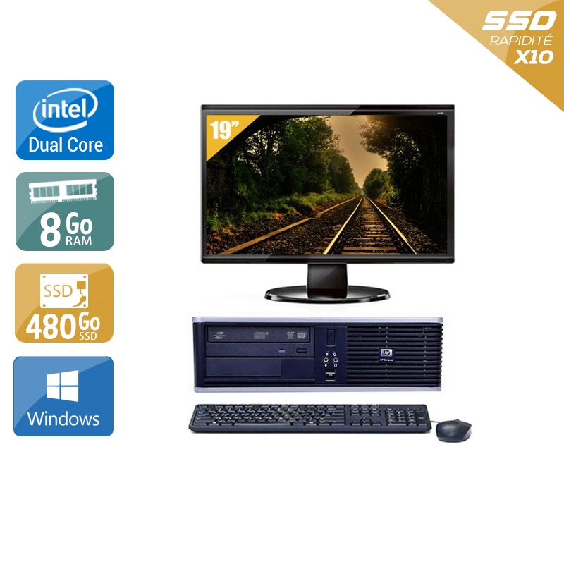 HP Compaq dc7800 SFF Dual Core avec Écran 19 pouces 8Go RAM 480Go SSD Windows 10