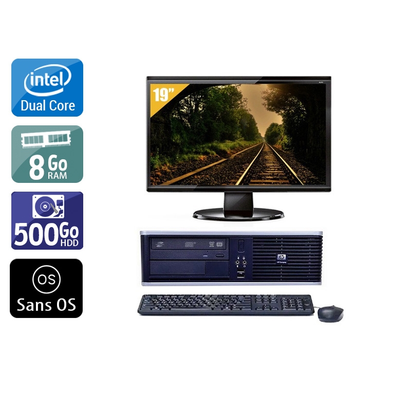 HP Compaq dc7800 SFF Dual Core avec Écran 19 pouces 8Go RAM 500Go HDD Sans OS