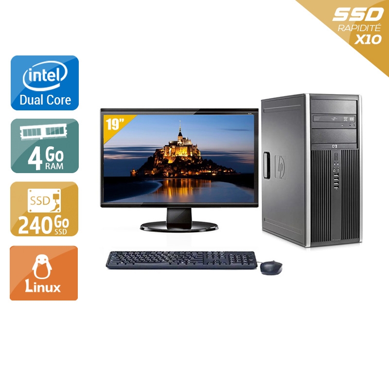 HP Compaq dc7800 Tower Dual Core avec Écran 19 pouces 4Go RAM 240Go SSD Linux
