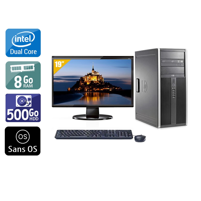 HP Compaq dc7800 Tower Dual Core avec Écran 19 pouces 8Go RAM 500Go HDD Sans OS