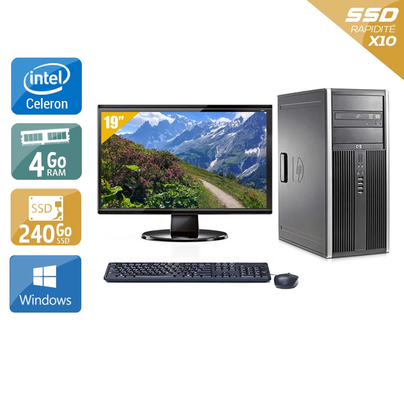 HP Compaq dc7900 Tower Celeron Dual Core avec Écran 19 pouces 8Go RAM 240Go SSD Windows 10