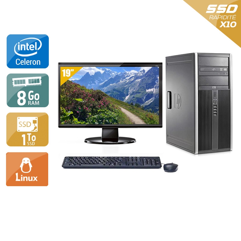 HP Compaq dc7900 Tower Celeron Dual Core avec Écran 19 pouces 4Go RAM 1To SSD Linux
