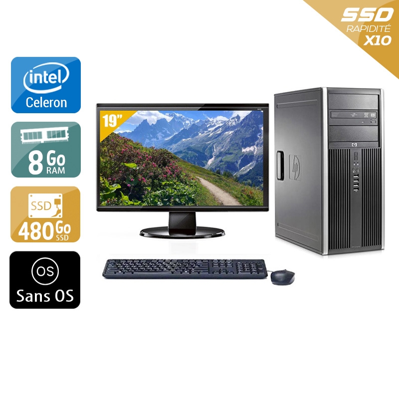 HP Compaq dc7900 Tower Celeron Dual Core avec Écran 19 pouces 4Go RAM 480Go SSD Sans OS