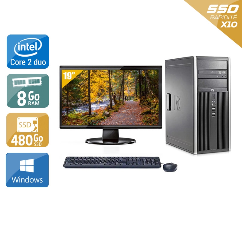 HP Compaq dc7900 Tower Core 2 Duo avec Écran 19 pouces 8Go RAM 480Go SSD Windows 10