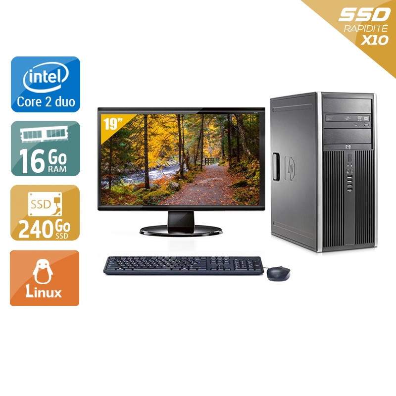 HP Compaq dc7900 Tower Core 2 Duo avec Écran 19 pouces 16Go RAM 240Go SSD Linux