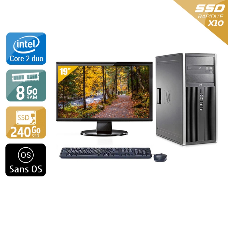 HP Compaq dc7900 Tower Core 2 Duo avec Écran 19 pouces 8Go RAM 240Go SSD Sans OS