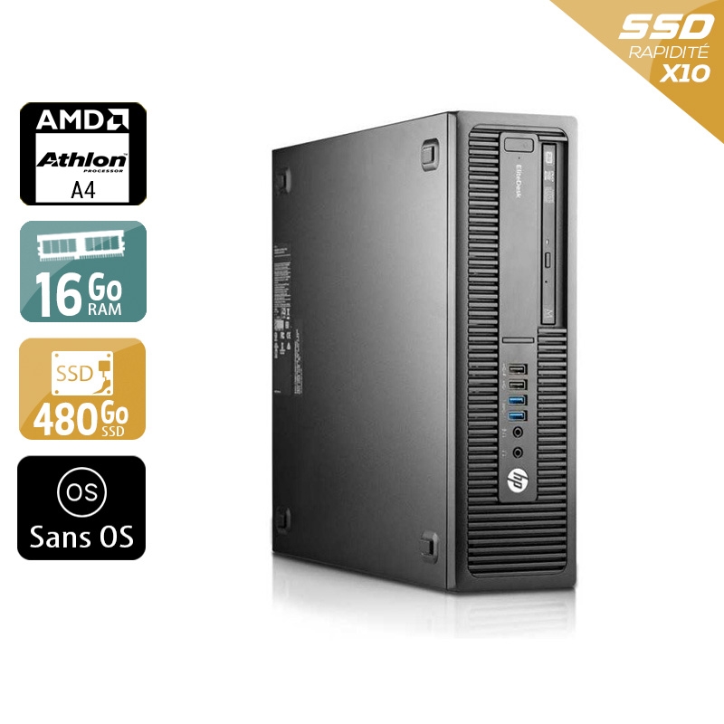 HP EliteDesk 705 G1 SFF AMD A4 16Go RAM 480Go SSD Sans OS